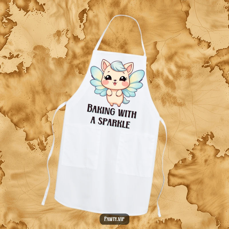 Funny Apron featuring a cute animal with shimmering glittery wings, joyfully fluttering. Practical kitchen wear with a touch of magic.