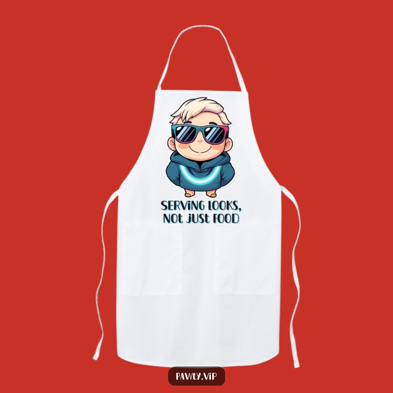 Funny Neon Party Character Apron: Cooking Fun, Oversized Sunglasses, Humorous Kitchen Gift