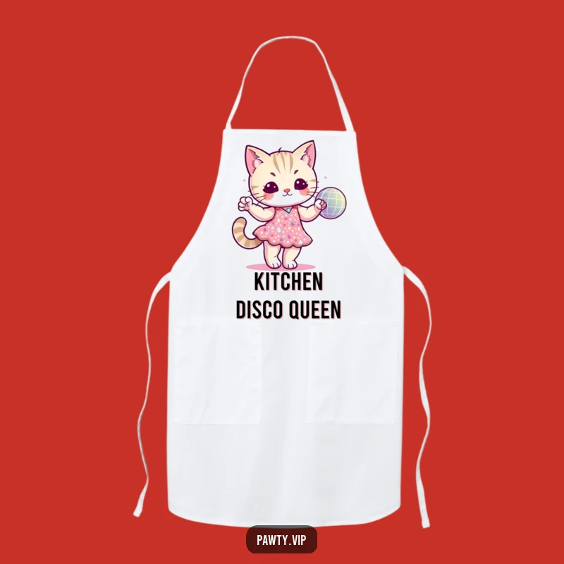 Funny Disco Cat Sequin Dress Apron: Cook with Feline Flair