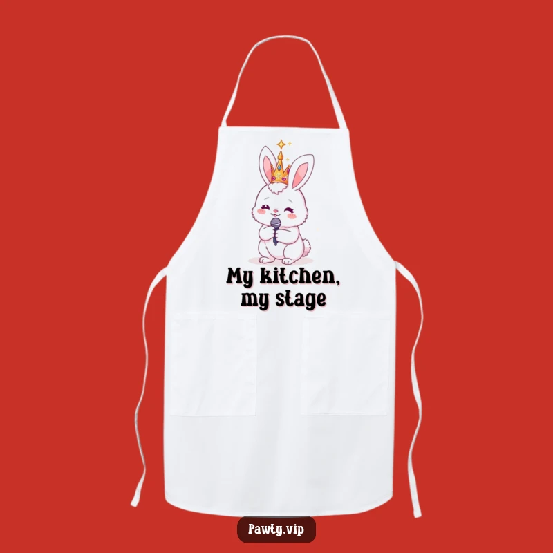 Funny Bunny Rockstar Apron: Sparkly Crown & Mic for Kitchen Concerts