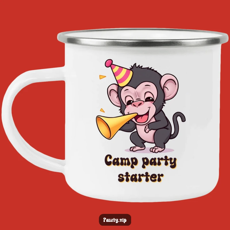 Adventure-Ready Funny Kawaii Chimp Party Camping Mug: Your Festive Trail Companion