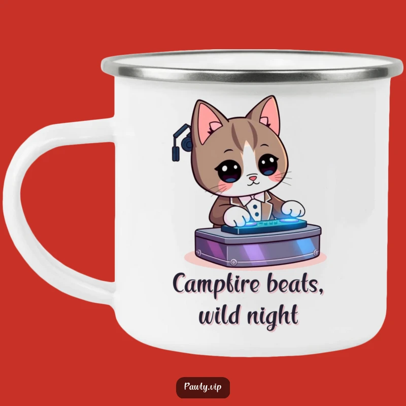 Adventure-Ready Funny Kawaii Tuxedo Cat DJ Camping Mug: Your Trail Mix Soundtrack Companion
