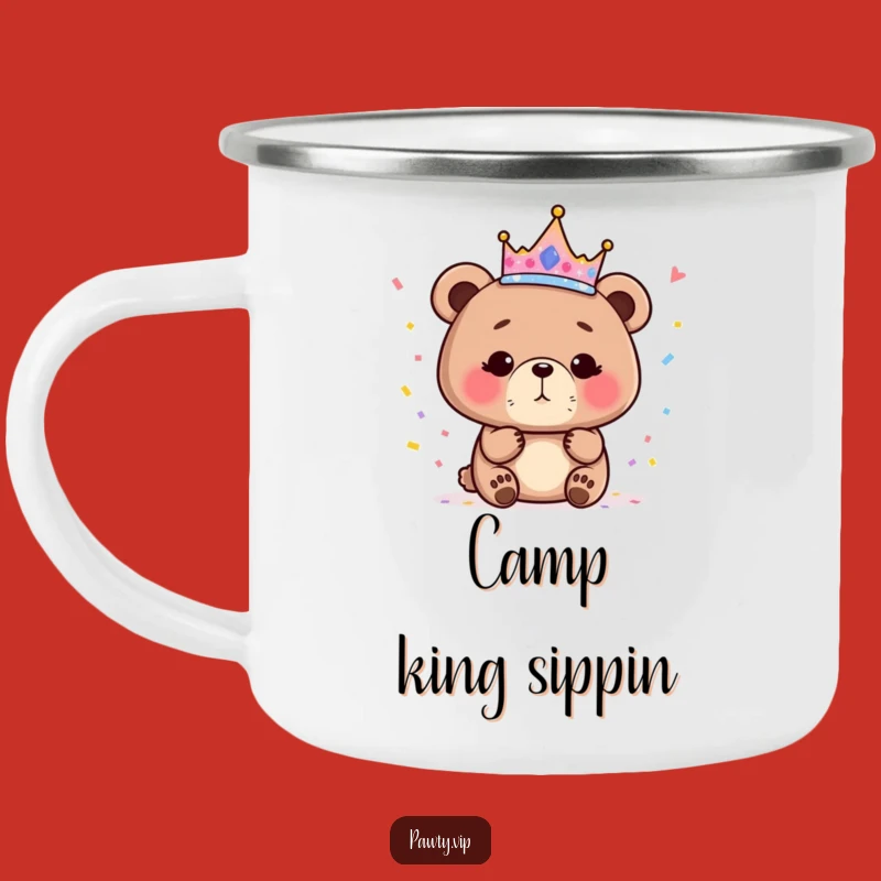 Funny Bear Queen Camping Mug, Sparkly Crown Enamel Cup, Regal Outdoor Fun, Hilarious Gift