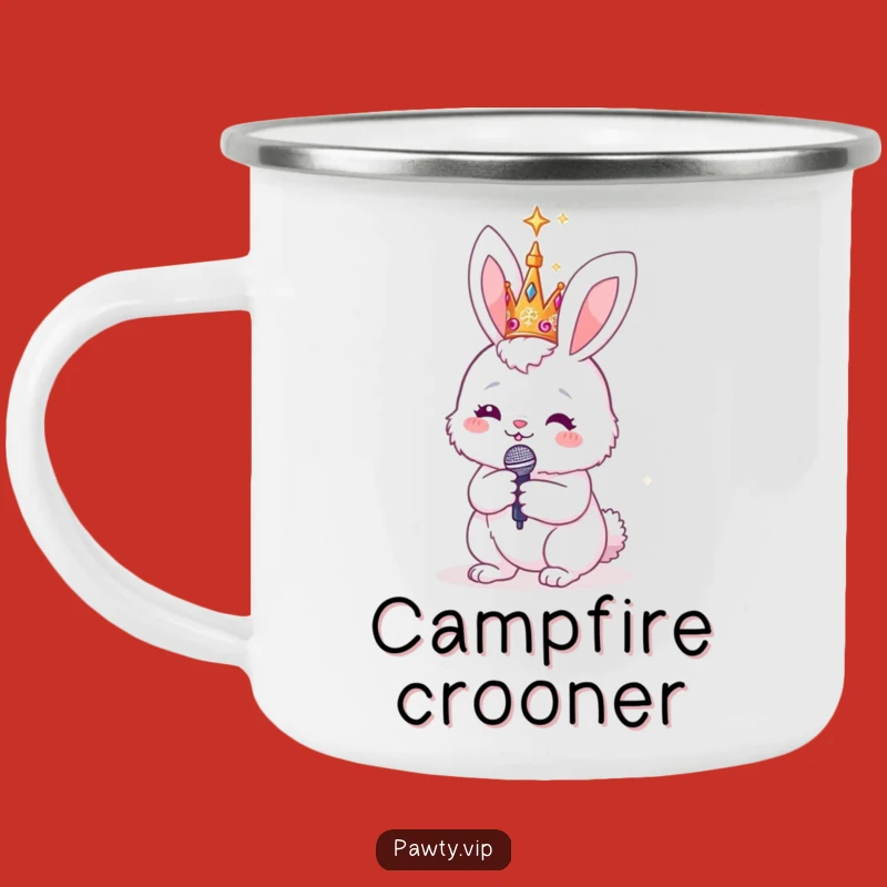 Funny Bunny Rockstar Camping Mug: Sparkly Crown & Mic for Outdoor Tunes