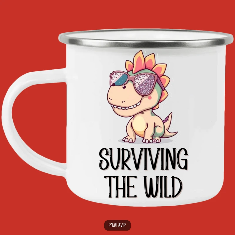 Funny Dinosaur Shades Camping Mug: Durable and portable, ideal for outdoor adventures with a cool dino, a funny gift.