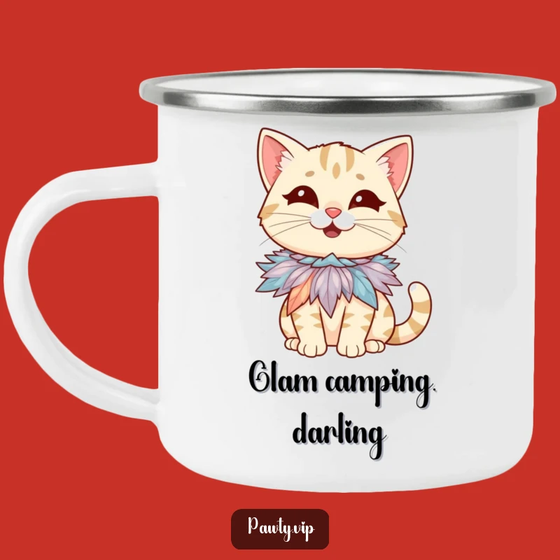 Funny Giggling Cat Camp Mug: Adventure with Feather Boa Flair!