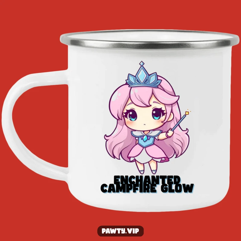 Funny Tiara Camping Mug: Sparkly Wand Character Enamel Mug for Adventures