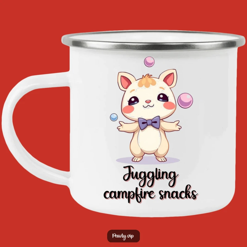 Funny Juggling Creature Camping Mug - Bow Tie Adventure - Perfect Funny Gift!