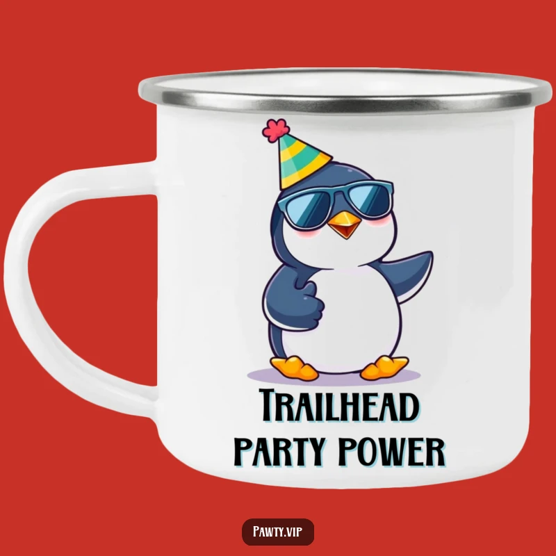 Funny Party Penguin Thumbs Up Camping Mug: Enjoy Your Adventure with Hilarious Coolness