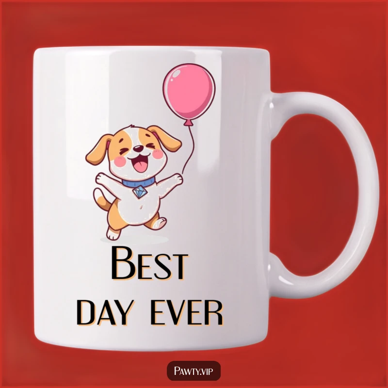 Funny Kawaii Dog Balloon Mug: Joyful Pup Coffee Cup, Perfect Party Funny Gift