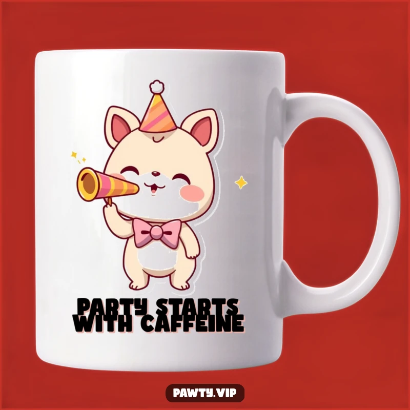 Funny Party Animal Bowtie Mug: Playful Horn Blower's Cheerful Gift