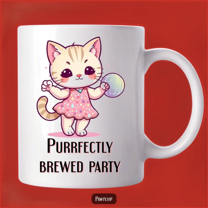 Funny Disco Cat Sequin Dress Mug: Feline Fun Party Gift