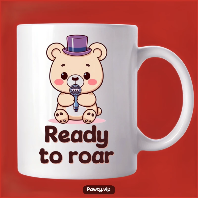 Funny Kawaii Bear Star Mug: Tiny Top Hat Mic Performance Gift