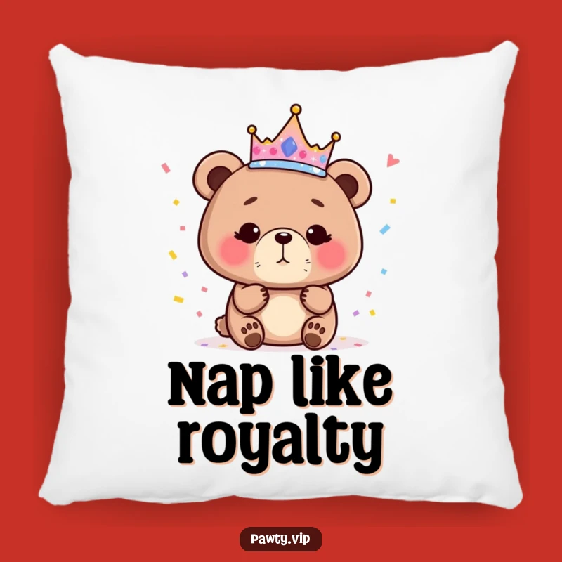 Funny Bear Queen Pillow, Sparkly Crown Confetti Cushion, Regal Home Decor, Hilarious Gift