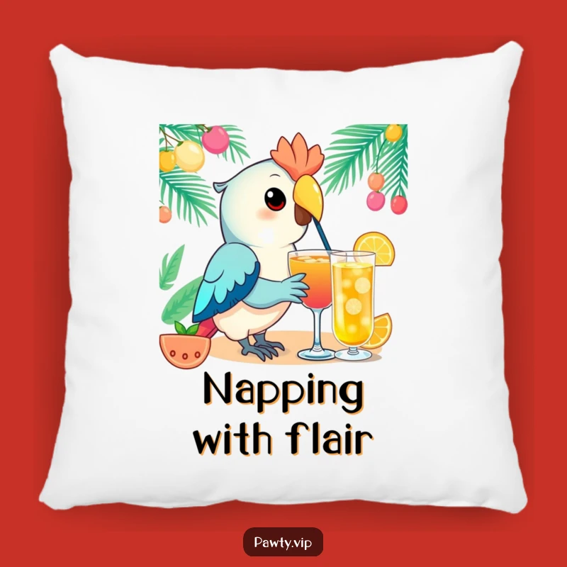 Funny Kawaii Parrot Pillow: Festive Sips For Cozy, Tropical Comfort