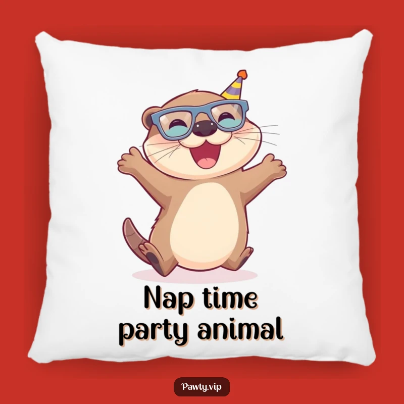 Funny Otter Pillow, Party Glasses Otter Cushion, Perfect Joyful Accent Gift
