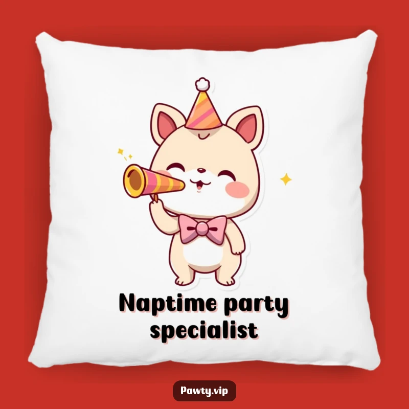 Funny Festive Pillow: Bowtie Creature's Party Horn Comfort & Fun Gift