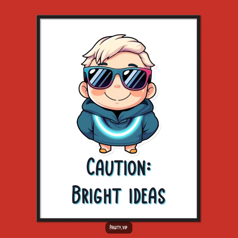 Funny Neon Party Character Print: Instant Download, Sunglasses Art, Humorous Wall Decor Gift