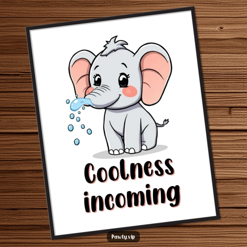 Funny Elephant Digital Art: A playful elephant sprays sparkling water from its trunk, a humorous and refreshing printable wall decor.