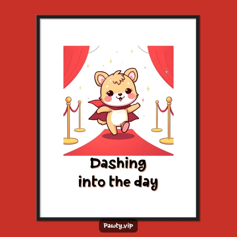 Funny Red Carpet Animal Digital Art: Cheerful Star's Dashing Wall Decor Gift
