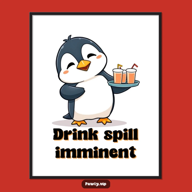 Funny Penguin Digital Print: Flustered Drinks Penguin Art, Instant Humorous Decor Gift
