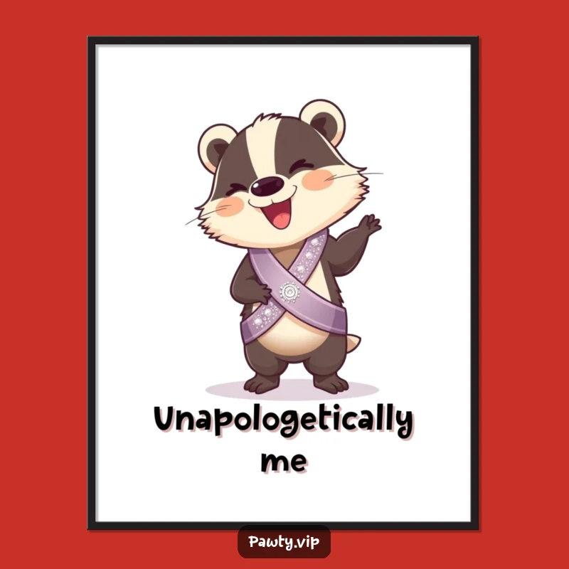 Funny Badger Digital Art: Giggling Dancer with Sash, Instant Joyful Decor and Funny Gift