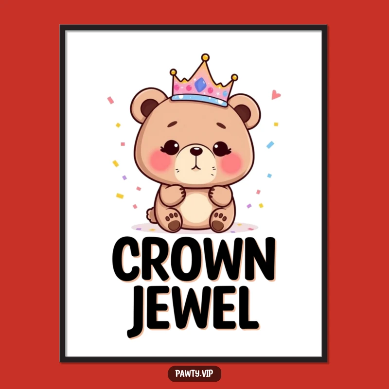 Funny Bear Queen Digital Art, Sparkly Crown Confetti Printable, Regal Decor, Hilarious Gift