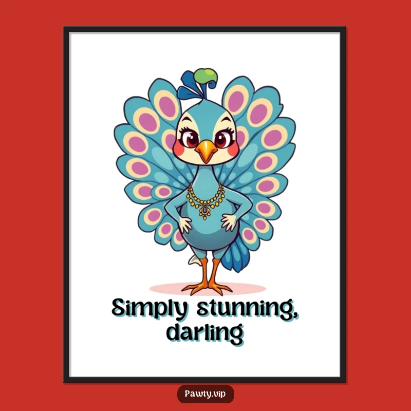 Funny Glamorous Peacock Digital Art: Confident Strutting Bird Download, Humorous Gift