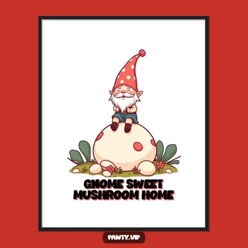 Funny Gnome Mushroom Digital Art: Cheerful Rider Download, Whimsical Gift