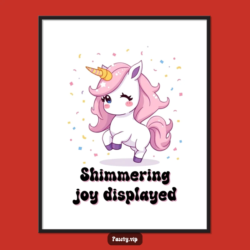 Funny Kawaii Unicorn Digital Art: Shimmering Mane Dancing, Magical & Whimsical Decor