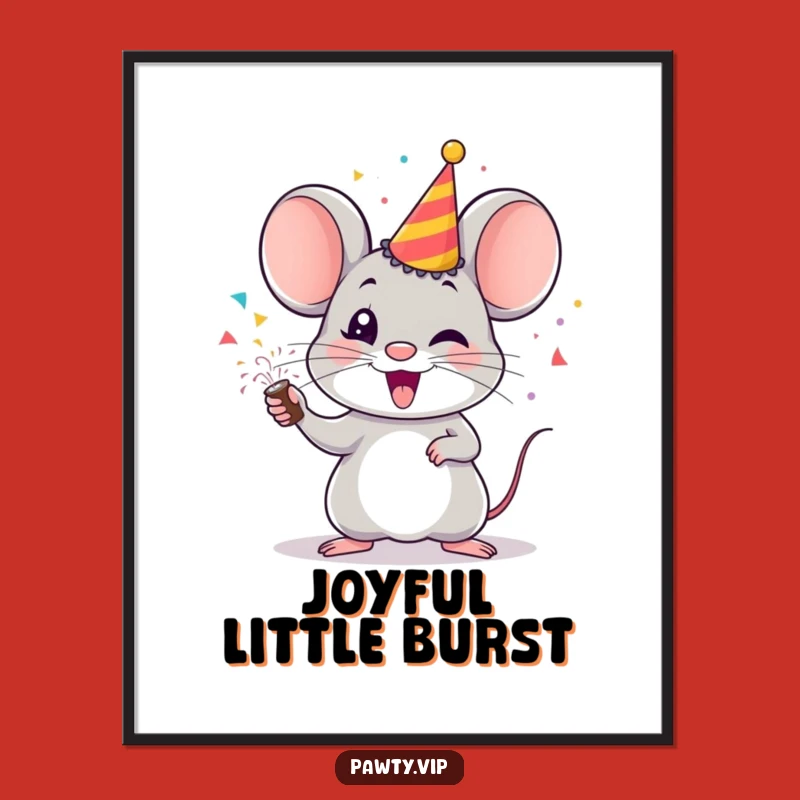 Funny Mouse Party Popper Digital Art – Instant Cheerful Decor for Walls