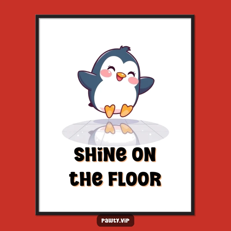 Funny Penguin Dance Floor Digital Art: Hilarious Printable for Groovy Decor