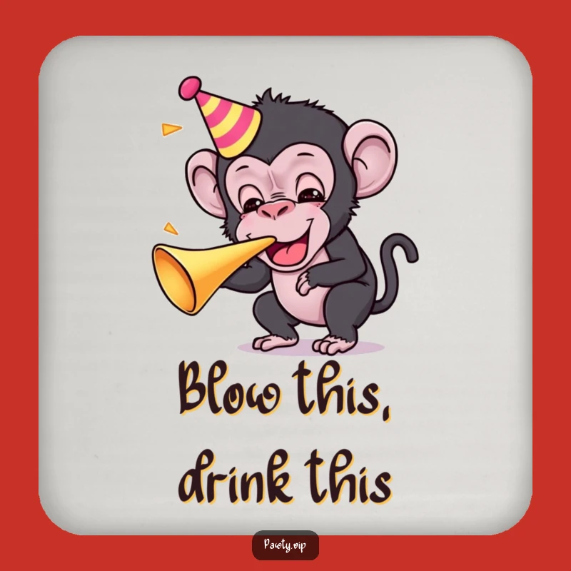 Funny Kawaii Chimp Party Drink Coaster: Protect Surfaces with Primate Merriment