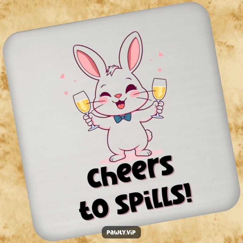 Funny Juggling Rabbit Coasters featuring a rabbit juggling champagne glasses with a mischievous grin, adding festive flair.
