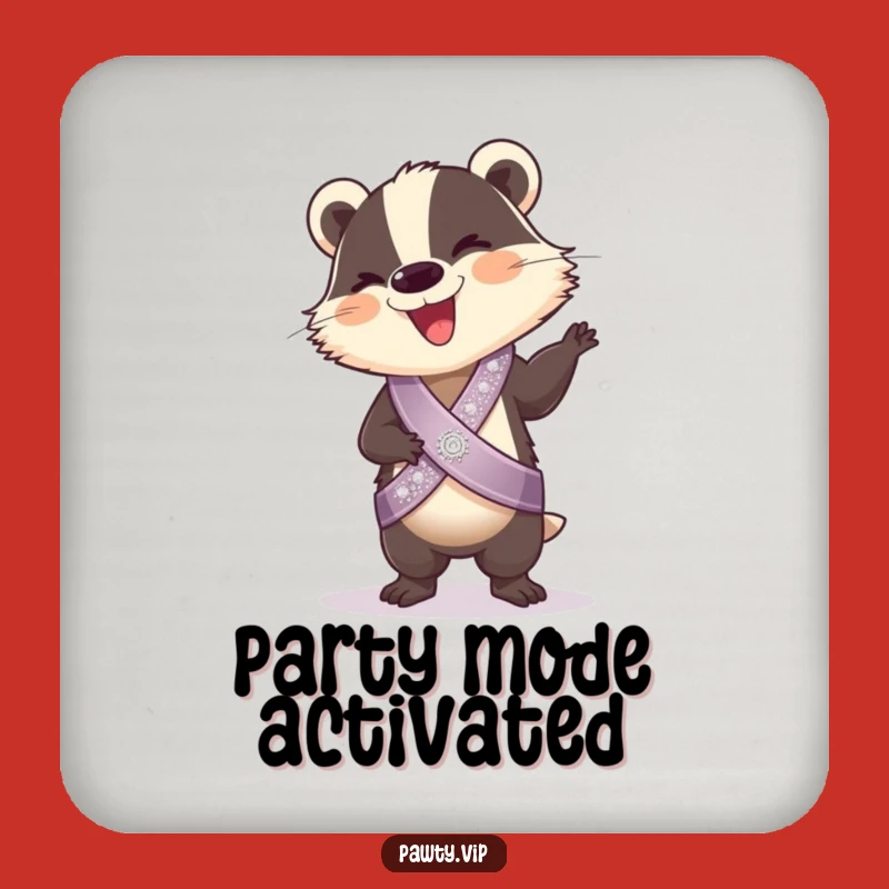 Funny Badger Coaster Set: Giggling Dancer with Sash, Protect Surfaces with Humorous Style