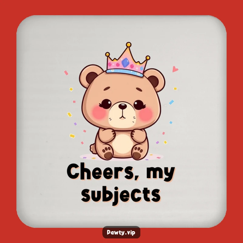 Funny Bear Queen Coaster Set, Sparkly Crown Drink Protector, Regal Party Accessory, Hilarious Gift