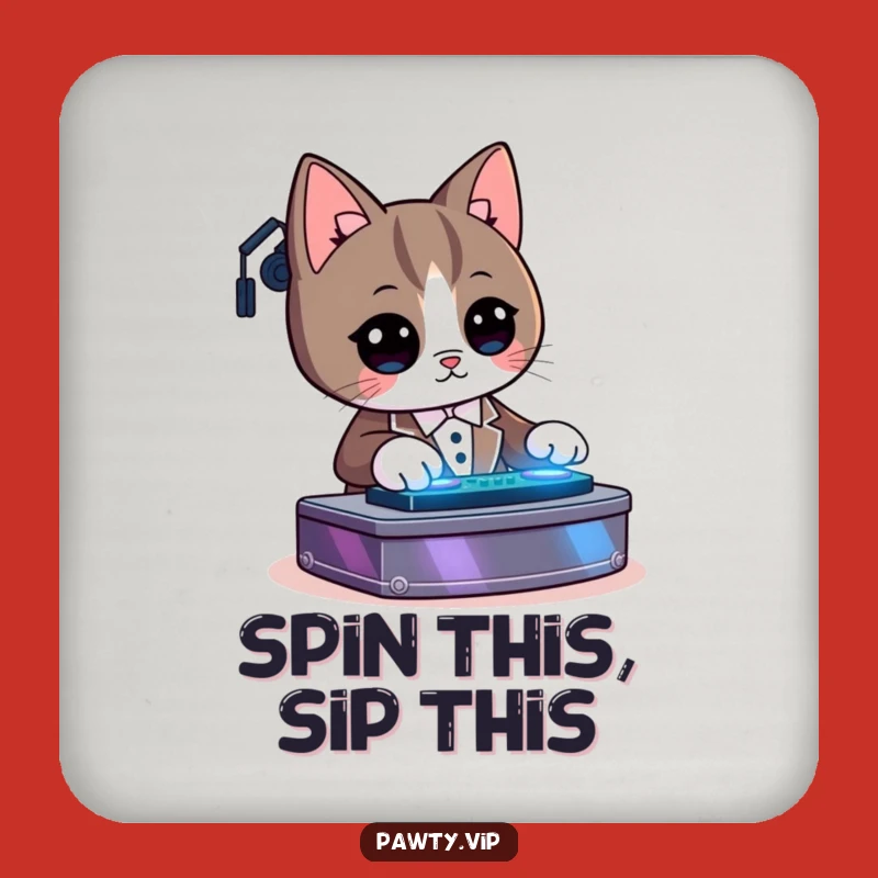 Funny Kawaii Tuxedo Cat DJ Drink Coaster: Protect Surfaces with Musical Style and Humor