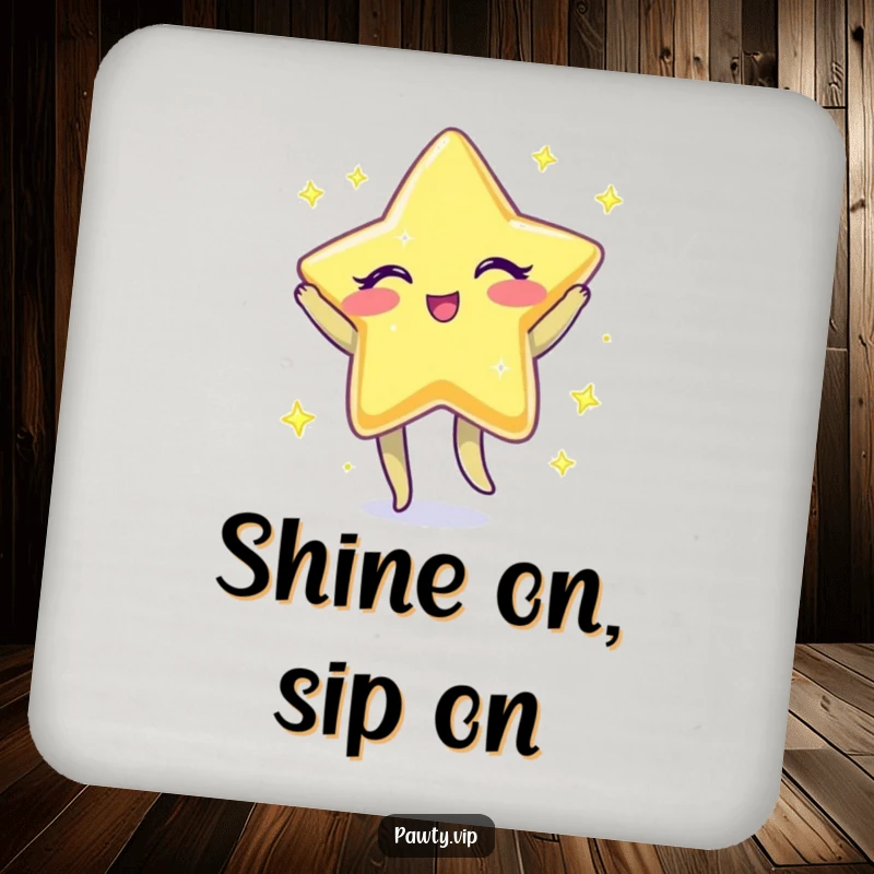 Funny Drink Coaster featuring a sparkly star character winking and doing a little jig, adding celestial charm.