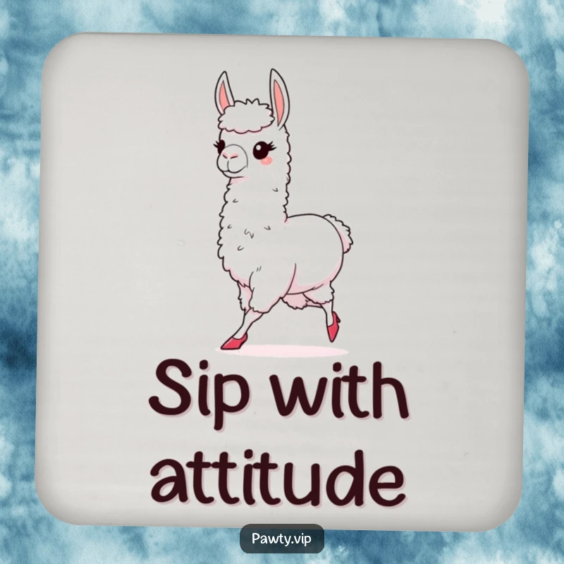 Funny coasters featuring a chic llama wearing high heels, strutting confidently, protecting surfaces with fashionable and sassy humor.