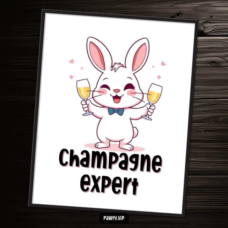 Funny Juggling Rabbit Poster depicting a rabbit juggling champagne glasses with a mischievous grin, adding celebratory humor to walls.