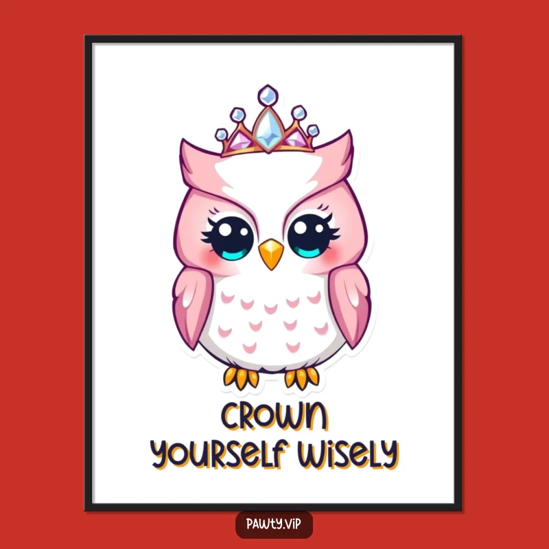 Funny Owl Jeweled Tiara Poster: Hilarious Wall Art for a Regal Touch