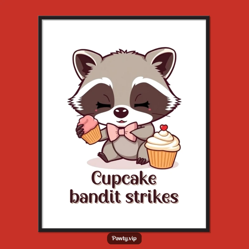 Funny Raccoon Art Poster: Mischievous Cupcake Raccoon Decor, Perfect Whimsical Gift