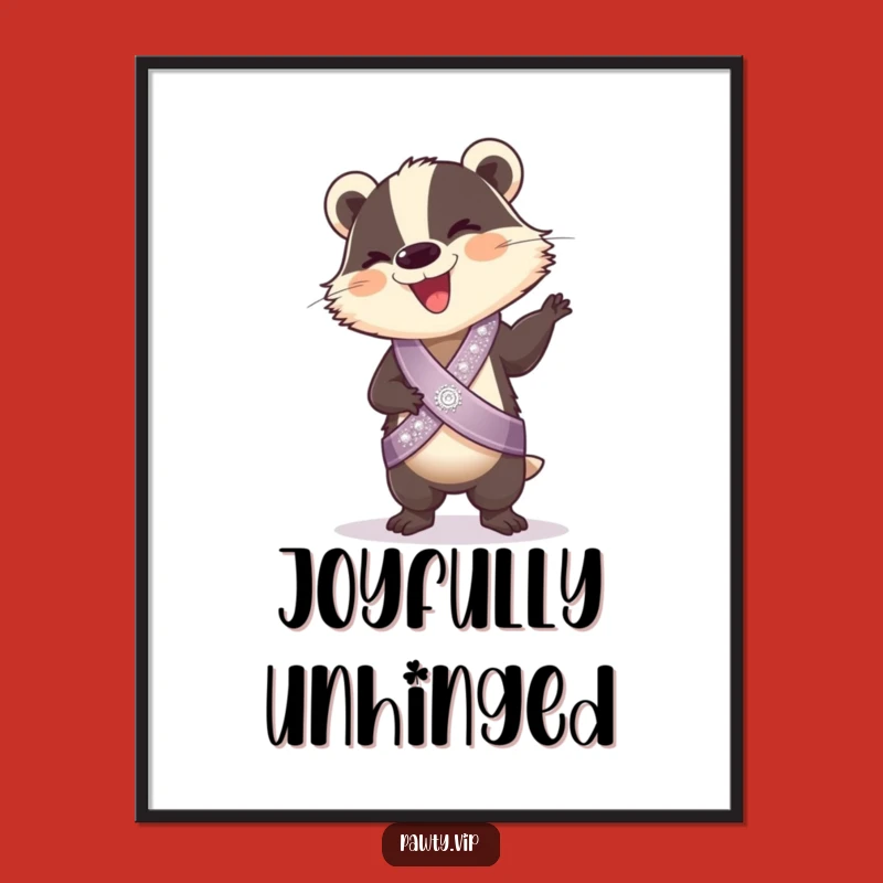 Funny Badger Poster: Giggling Dancer with Sash, Joyful Wall Art and Hilarious Funny Gift