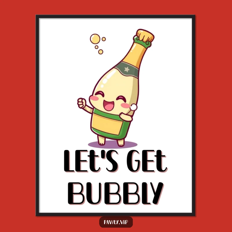 Funny Champagne Bottle Poster: Popping Cork Joyful Wall Art