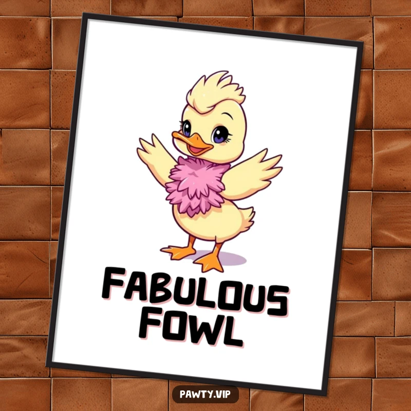 Funny duck diva poster featuring a glamorous duck with a feather boa striking a pose, adding humorous flair.