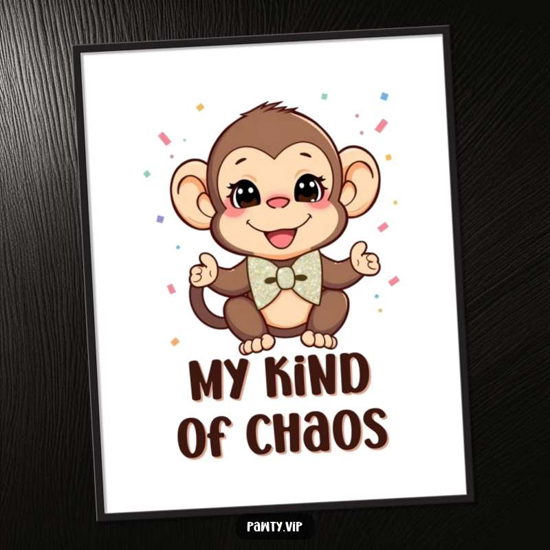 Funny Monkey Poster: A stylish monkey in a glitter bow tie throwing confetti, bringing a humorous and festive atmosphere.