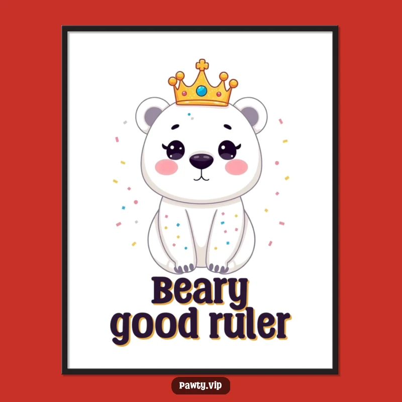 Funny Polar Bear Art Poster: Dazzling Crown Bear Decor, Perfect Regal Wall Art Gift