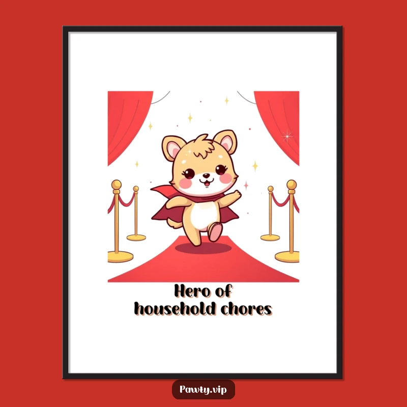 Funny Red Carpet Animal Poster: Cheerful Cape Star's Dashing Wall Art Gift