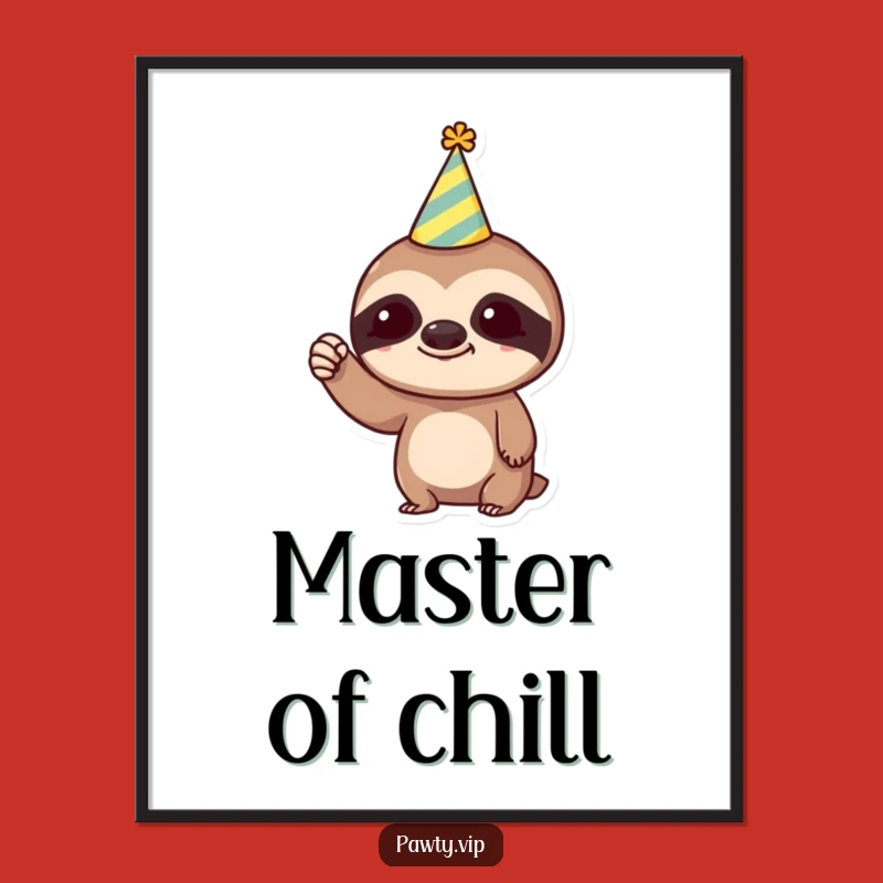 Funny Sloth Party Poster: Trendy Sloth Raising Fist, Hilarious Wall Art and Funny Gift