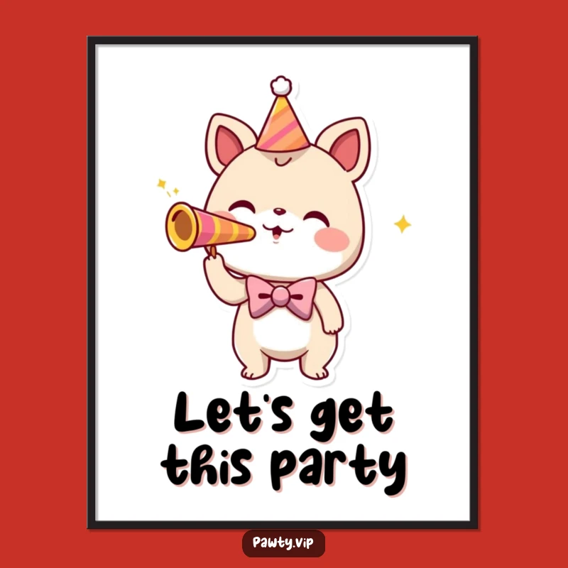 Funny Bowtie Party Poster: Playful Creature's Horn Blowing Wall Art Gift